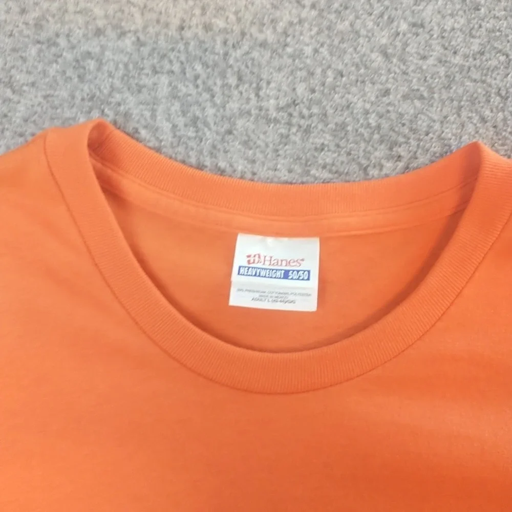 Hanes Heavyweight 50/50 Orange Short Sleeve T-Shirt Mens Large Solid Crewneck